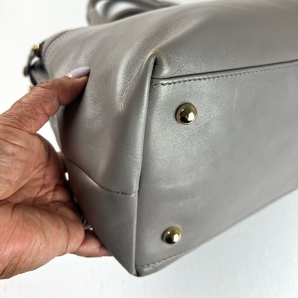 Modalu London Leather Satchel Taupe/Grey Gold Hardware Double Zip Bag - Picture 9 of 16